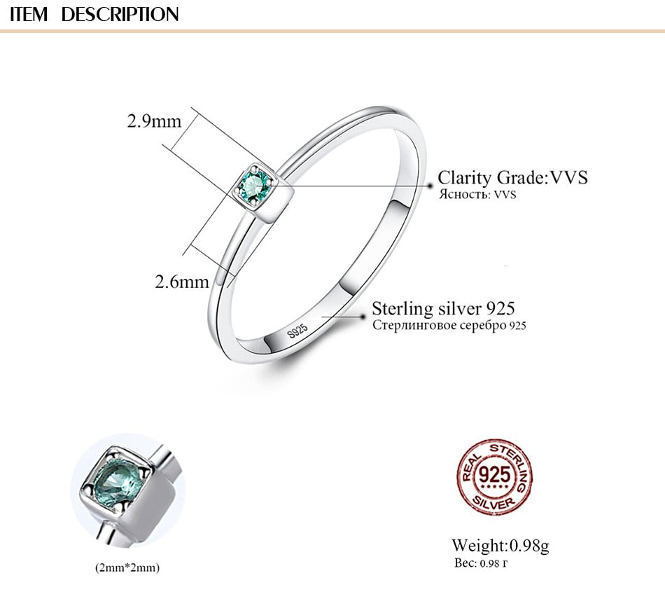 CZCITY Genuine 925 Sterling Silver VVS Green Topaz Wedding Rings for Women Minimalist Thin Circle Gem Rings Jewelry Carving S925