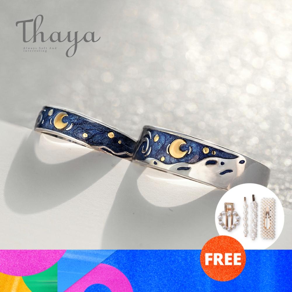 Thaya Van Gogh's Enamel couple rings Sky Star moon s925 silver Glitter Rings Engagement Ring Wedding Jewelry For Women