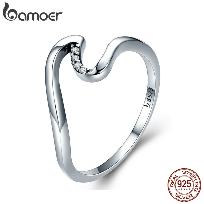 Anillos de dedo de onda geométrica de 100% Plata de Ley 925 auténtica BAMOER para mujer, joyería de compromiso de boda, regalo S925 SCR378