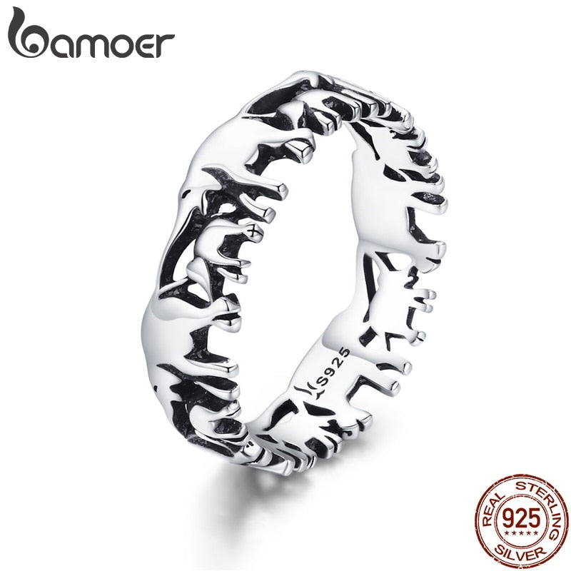 BAMOER Plata de Ley 925 apilable Animal colección elefante familia dedo anillos para mujeres Jewelyr SCR344