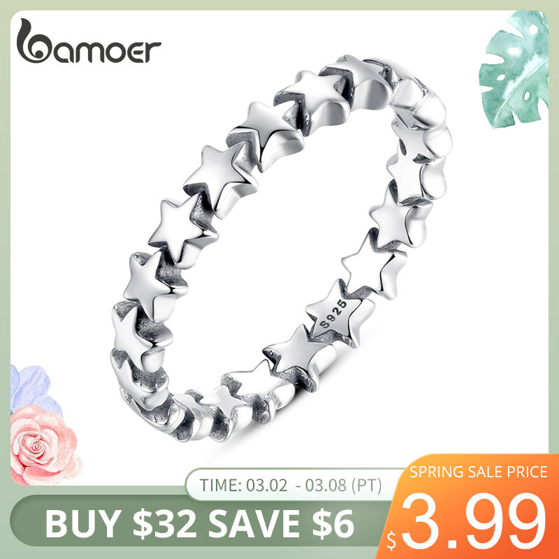 BAMOER HOT SALE Silver 925 Stackable Finger Ring For Women Wedding 100% 925 Sterling Silver Jewelry 2019 HOT SELL PA7151