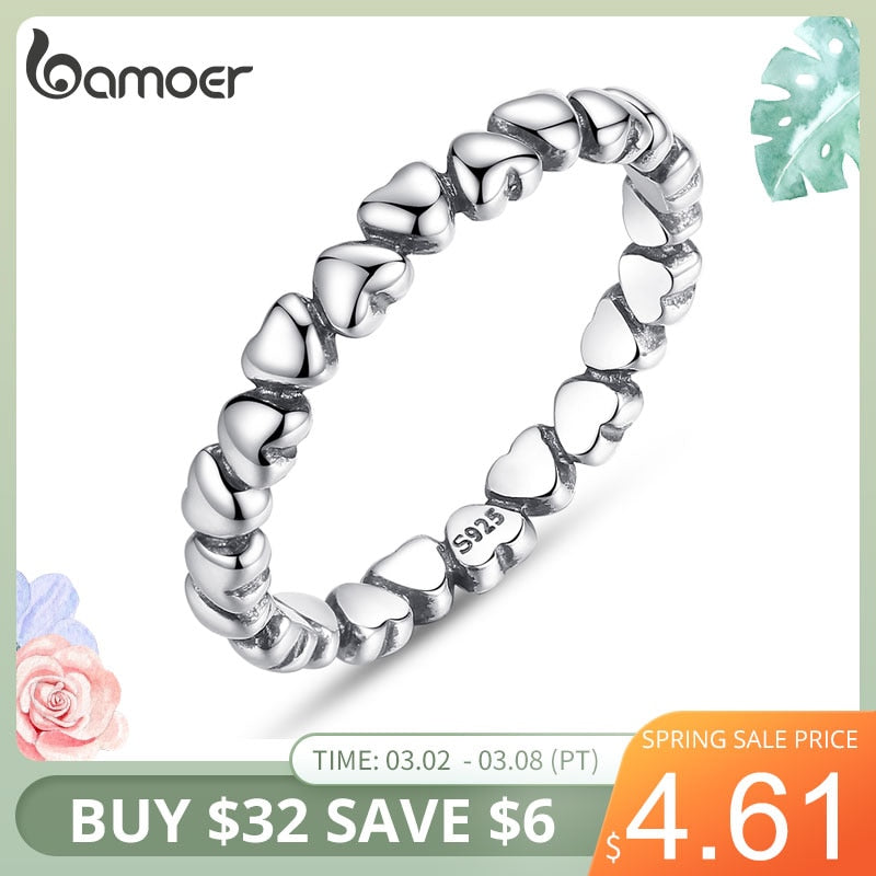 Bamoer real  925 Sterling Silver Forever Love Heart Finger Ring Original Jewelry Gift GLOBAL SHOPPING FESTIVAL 2019 PA7108